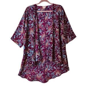 LuLaRoe Lindsay kimono style abstract multi print generously sized S